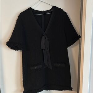 Zara Black Textured Tunic with Tie Detail